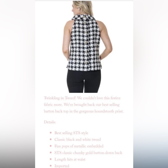 Sail to Sable Black & White Tweed Gold Button Back Top - Picture 8 of 9